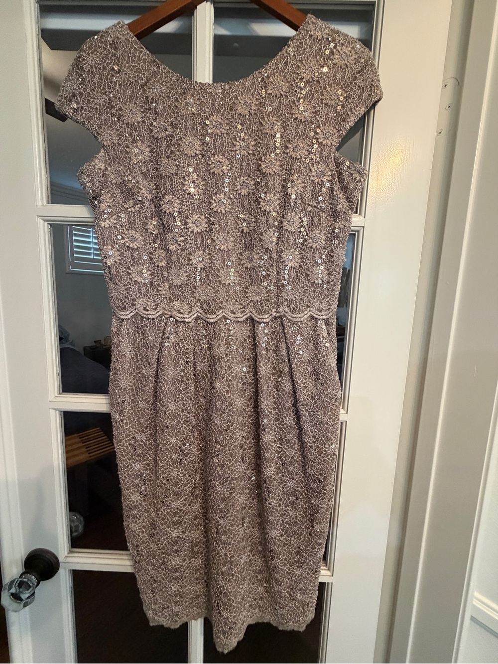 Alex Evenings Taupe Lace Sequin Midi Dress